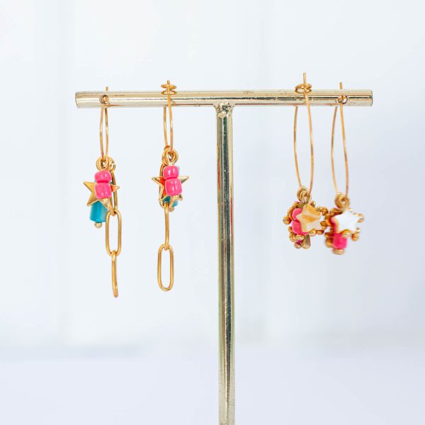 Hoops oorbellen glaskralen en schelp - Afbeelding 2