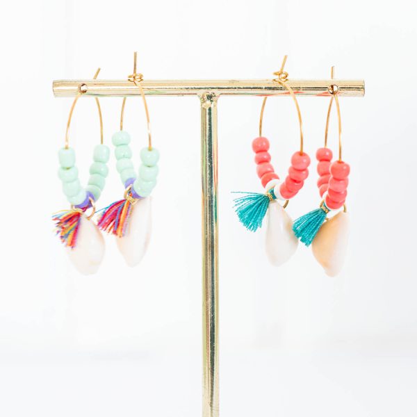 Hoops oorbellen Glaskralen en kauri schelp - Afbeelding 2