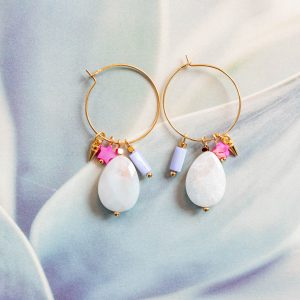 Hoop oorbel edelsteen Amethist met schelp